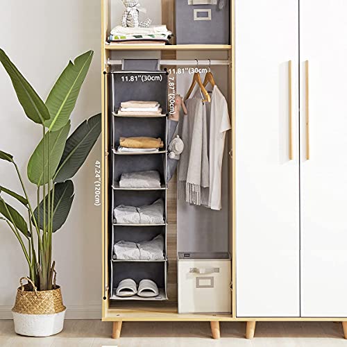 YOUDENOVA Hanging Closet Organizers and Storage, 6-Shelf Closet Hanging Storage Shelves, Grey