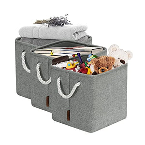 KITCSTI Basket, Rectangular Storage Baskets for Organizing, Fabric Folding Storage Bin for Closet, Toys, Clothes, Home, Office (Grey, 11x11x11 Inches, Pack of 3)