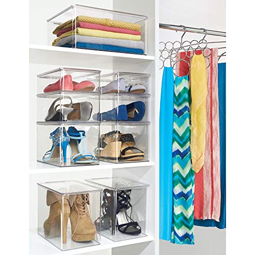 iDesign Plastic Stackable Closet Organizer with Lid, Home Organization Storage Box for Clothes, Toys, Bedroom, Dorm, Office, and More, Large, Clear