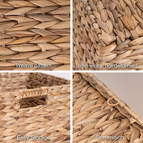 VK Living Foldable Handwoven Water Hyacinth Storage Baskets Wicker Cube Baskets Rectangular Laundry Organizer Totes for Bedroom, Living Room,Nursery Room, Shelves, Pantry 4 Pack 12x12x12inch