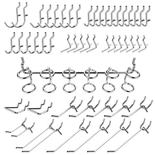 Wall Control 30-P-3232GV Galvanized Steel Pegboard Pack & Hiltex 53106 Pegboard Hooks Organizer Accessories Set, 50 Piece | Chrome Plated Assortment