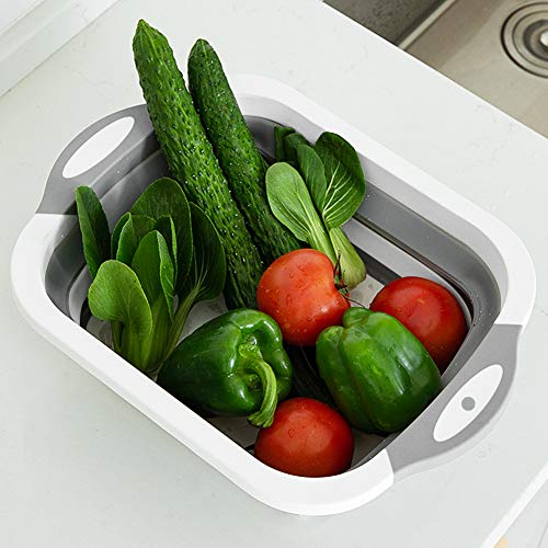 QiMH Collapsible Cutting Board - Foldable Multi-function Dish Tub - Washing and Draining Veggies Fruits Food Grade Sink Storage Basket(8.5 Quart) - New Kitchen and Camping Essentials