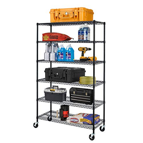 BestOffice NSF Wire Shelving Unit 6-Shelf Large Storage Shelves Heavy Duty Metal Wire Rack Shelving Height Adjustable Commercial Grade Utility Steel Storage Rack Casters 6000LB Capacity-18x48x72,Black