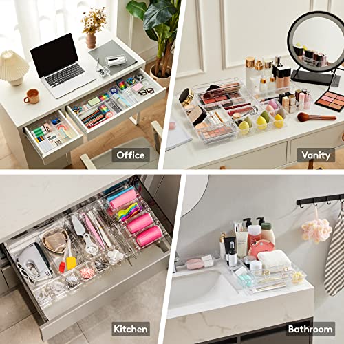 Lifewit 25 PCS Drawer Organizer Set Clear Plastic Desk Drawer Dividers Trays Dresser Storage Bins Separation Box for Makeup, Jewelries and Gadgets, Bedroom, Bathroom, Office