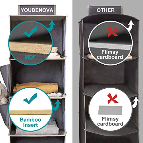 YOUDENOVA Hanging Closet Organizers and Storage, 6-Shelf Closet Hanging Storage Shelves, Grey
