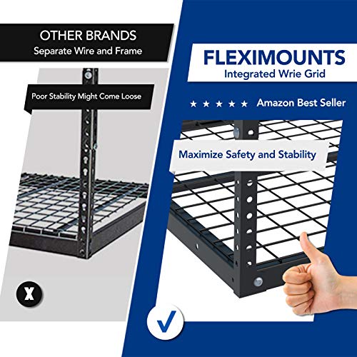 FLEXIMOUNTS 4x8 Overhead Garage Storage Rack w/Hooks Adjustable Ceiling Storage Rack, 96" Length x 48" Width x 40" Height, 22''-40" Ceiling Dropdown, Black