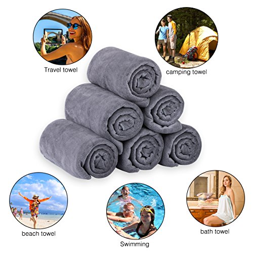 JML Microfiber Bath Towel Sets (6 Pack, 27" x 55") -Extra Absorbent, Fast Drying, Multipurpose for Swimming, Fitness, Sports, Yoga, Grey 6 Count