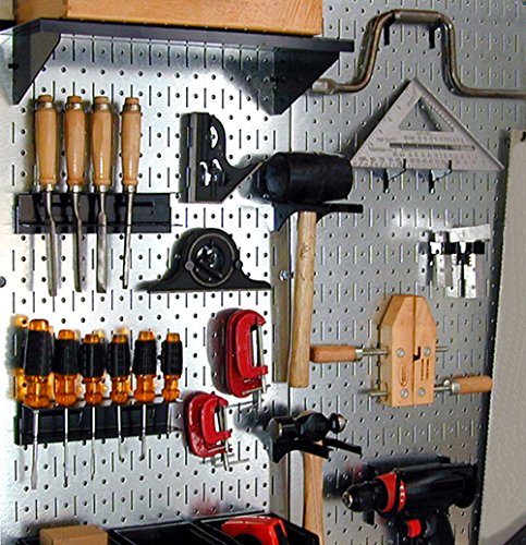Wall Control 30-P-3232GV Galvanized Steel Pegboard Pack & Hiltex 53106 Pegboard Hooks Organizer Accessories Set, 50 Piece | Chrome Plated Assortment