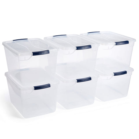 Rubbermaid Cleverstore 30 Quart Latching Stackable Plastic Storage Bins Tote Container with Lid for Work and Home Organization, Clear (6 Pack)