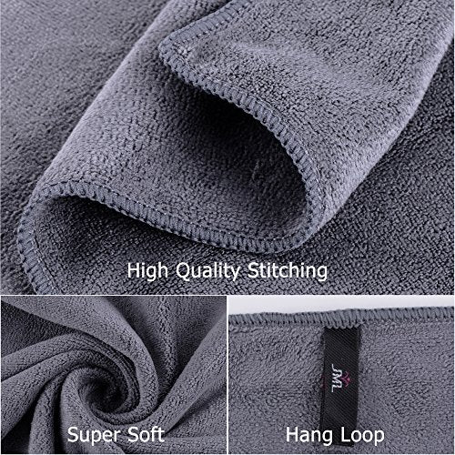 JML Microfiber Bath Towel Sets (6 Pack, 27" x 55") -Extra Absorbent, Fast Drying, Multipurpose for Swimming, Fitness, Sports, Yoga, Grey 6 Count