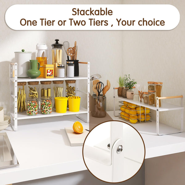 RUILALIFE Expandable Counter Shelf Organizer For Kitchen Cabinet，Adjustable Stackable Countertop Shelves Riser For Pantry Cupboard Bathroom Office Organization Storage, Space Saving Spice Rack