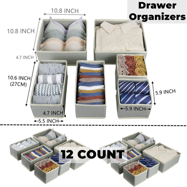 12 Pack Drawer Organizer for Clothing, Foldable Cloth Drawer Dividers Storage Bins, Clothes Drawer Organizer for Underwear,Folded Clothes,Baby Clothing,Socks,Bra,Towels,Ties