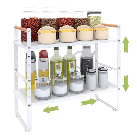 RUILALIFE Expandable Counter Shelf Organizer For Kitchen Cabinet，Adjustable Stackable Countertop Shelves Riser For Pantry Cupboard Bathroom Office Organization Storage, Space Saving Spice Rack