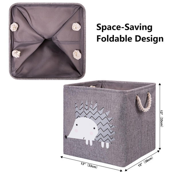 AXHOP Storage Bins Toy Box 13x15x13 Fabric Storage Cubes Bins for Kids, Shelves, Organizing. Baby, Dog Toy Organizers and Storage, Baskets for Organizing Toy Basket, Grey Elephant 4-Pack