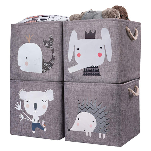 AXHOP Storage Bins Toy Box 13x15x13 Fabric Storage Cubes Bins for Kids, Shelves, Organizing. Baby, Dog Toy Organizers and Storage, Baskets for Organizing Toy Basket, Grey Elephant 4-Pack