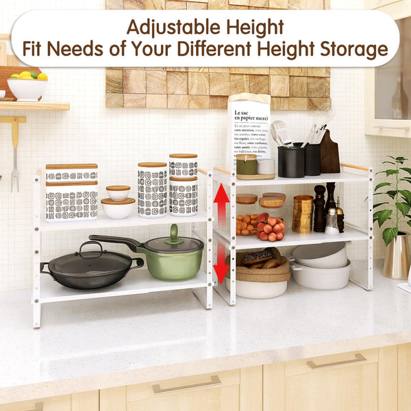 RUILALIFE Expandable Counter Shelf Organizer For Kitchen Cabinet，Adjustable Stackable Countertop Shelves Riser For Pantry Cupboard Bathroom Office Organization Storage, Space Saving Spice Rack