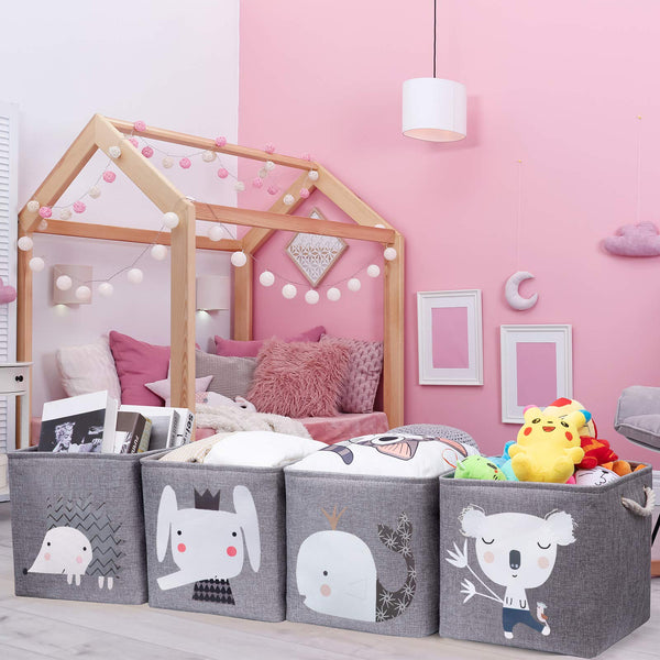 AXHOP Storage Bins Toy Box 13x15x13 Fabric Storage Cubes Bins for Kids, Shelves, Organizing. Baby, Dog Toy Organizers and Storage, Baskets for Organizing Toy Basket, Grey Elephant 4-Pack