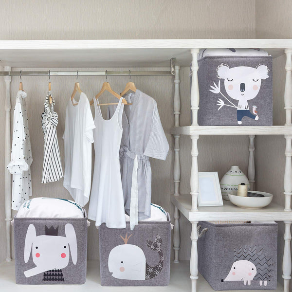AXHOP Storage Bins Toy Box 13x15x13 Fabric Storage Cubes Bins for Kids, Shelves, Organizing. Baby, Dog Toy Organizers and Storage, Baskets for Organizing Toy Basket, Grey Elephant 4-Pack